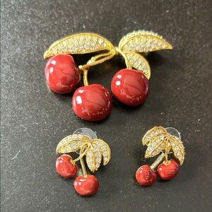 Vintage Joan Rivers Cherry Brooch & Earring Set